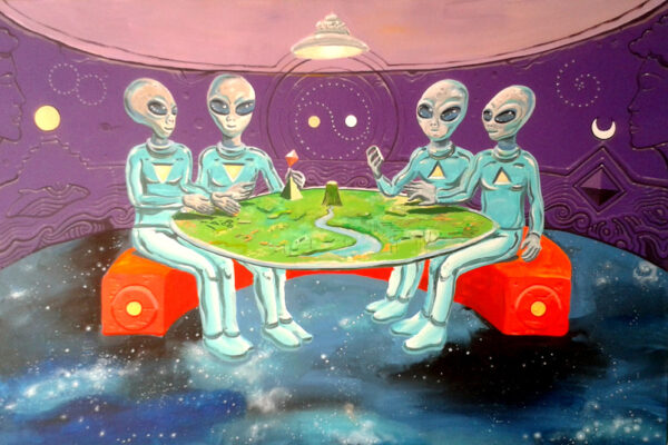 Kosmopolici, akryl, 80 x 120 cm, 2017, 8.000 pln