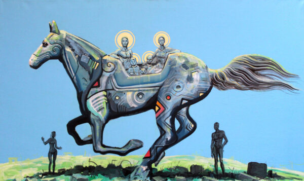 Naprzód w przeszłość, akryl, 60x100cm, 2020, 17.000 pln
